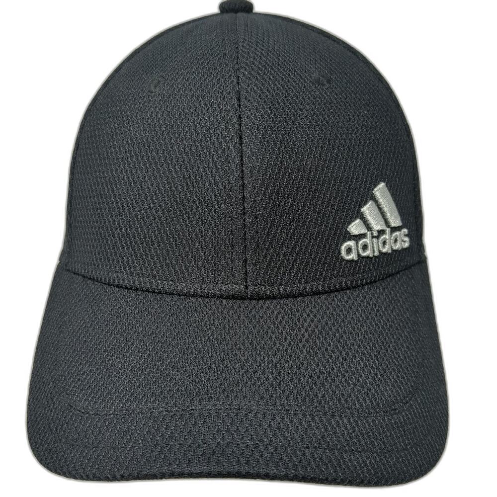 Adidas Baseball Cap Black M Fitted Performance Mesh Climalite Stretch Fit Hat